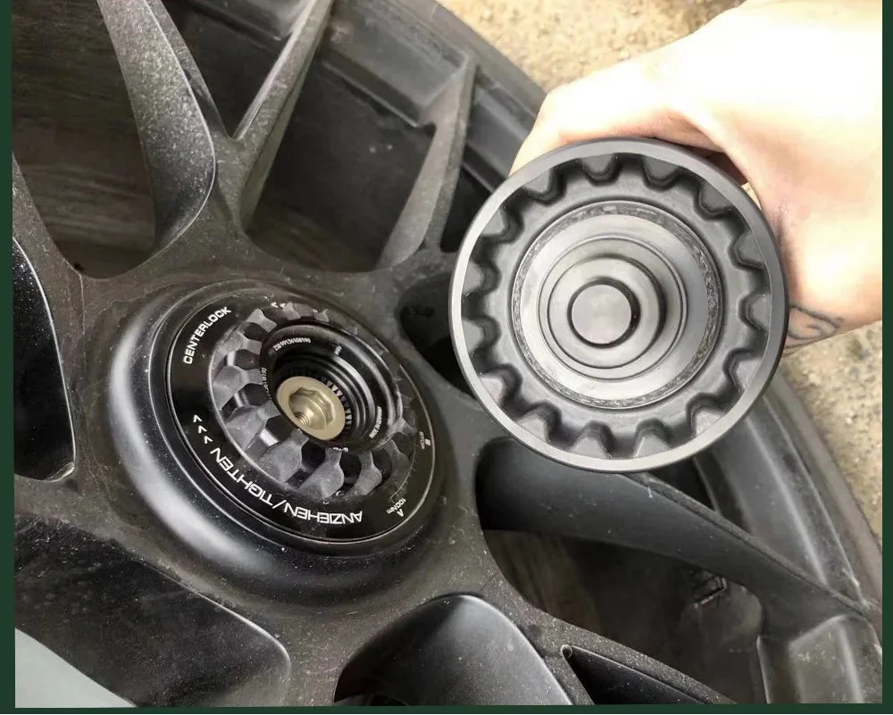 Center lock socket installed on Porsche wheel nut