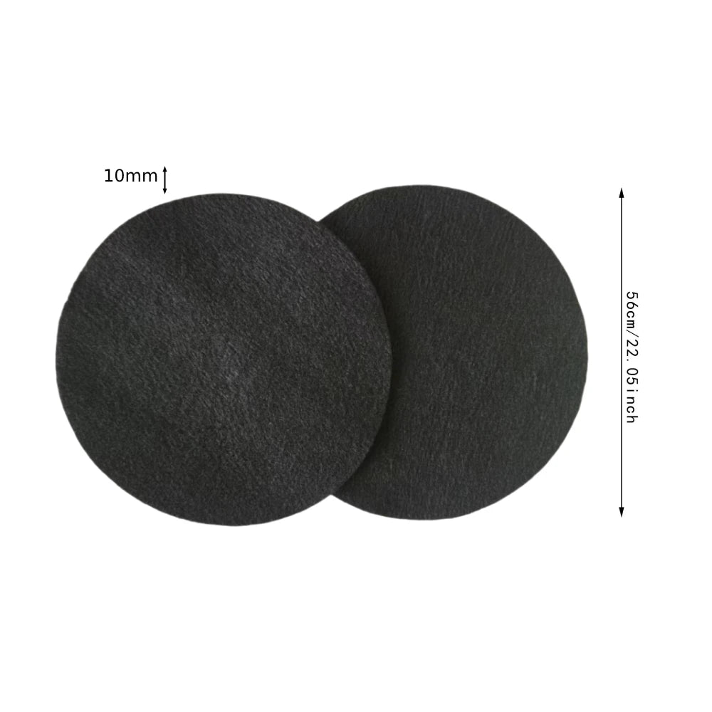 Oil Drain Splash Pad - Three black rubber round pads with dimension callouts | Wrench Haus