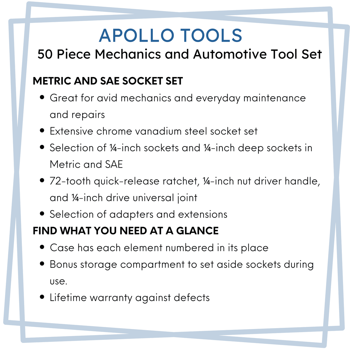 APOLLO TOOLS - DT0004-50 Piece ¼” Drive Socket Set