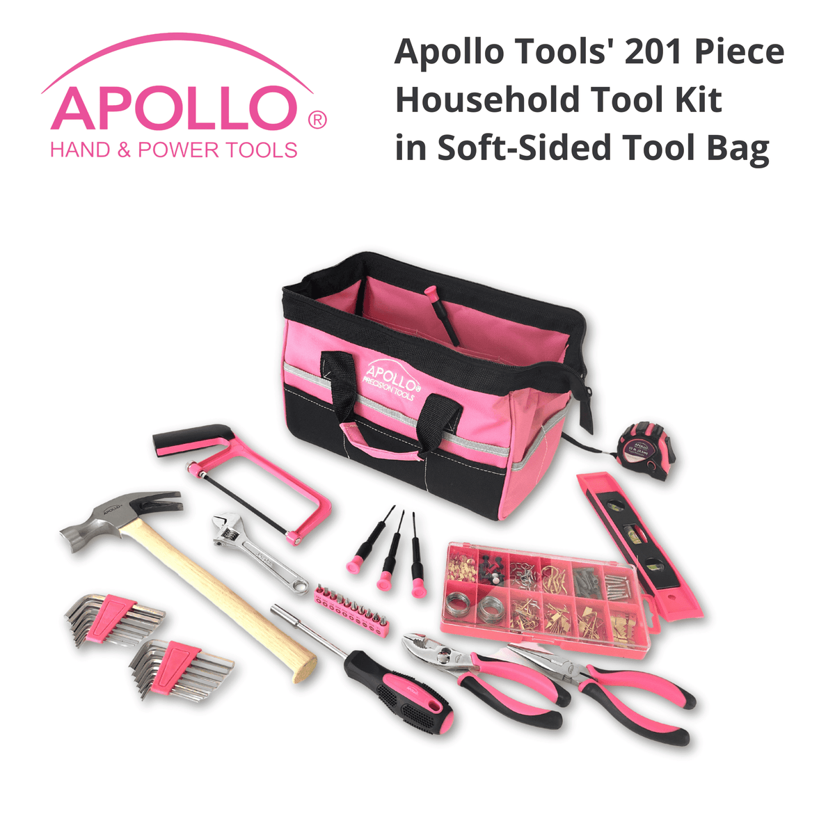 201 Piece Household Tool Kit in a Soft-Sided Tool Bag Pink - DT0020P