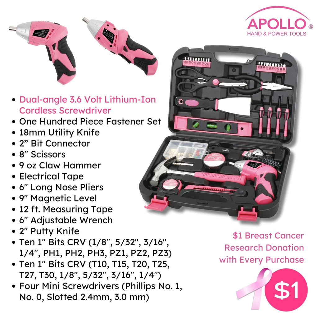 135 Piece Household Tool Kit Pink with Pivoting Dual-Angle 3.6 Volt Lithium-Ion Cordless Screwdriver - DT0773N1