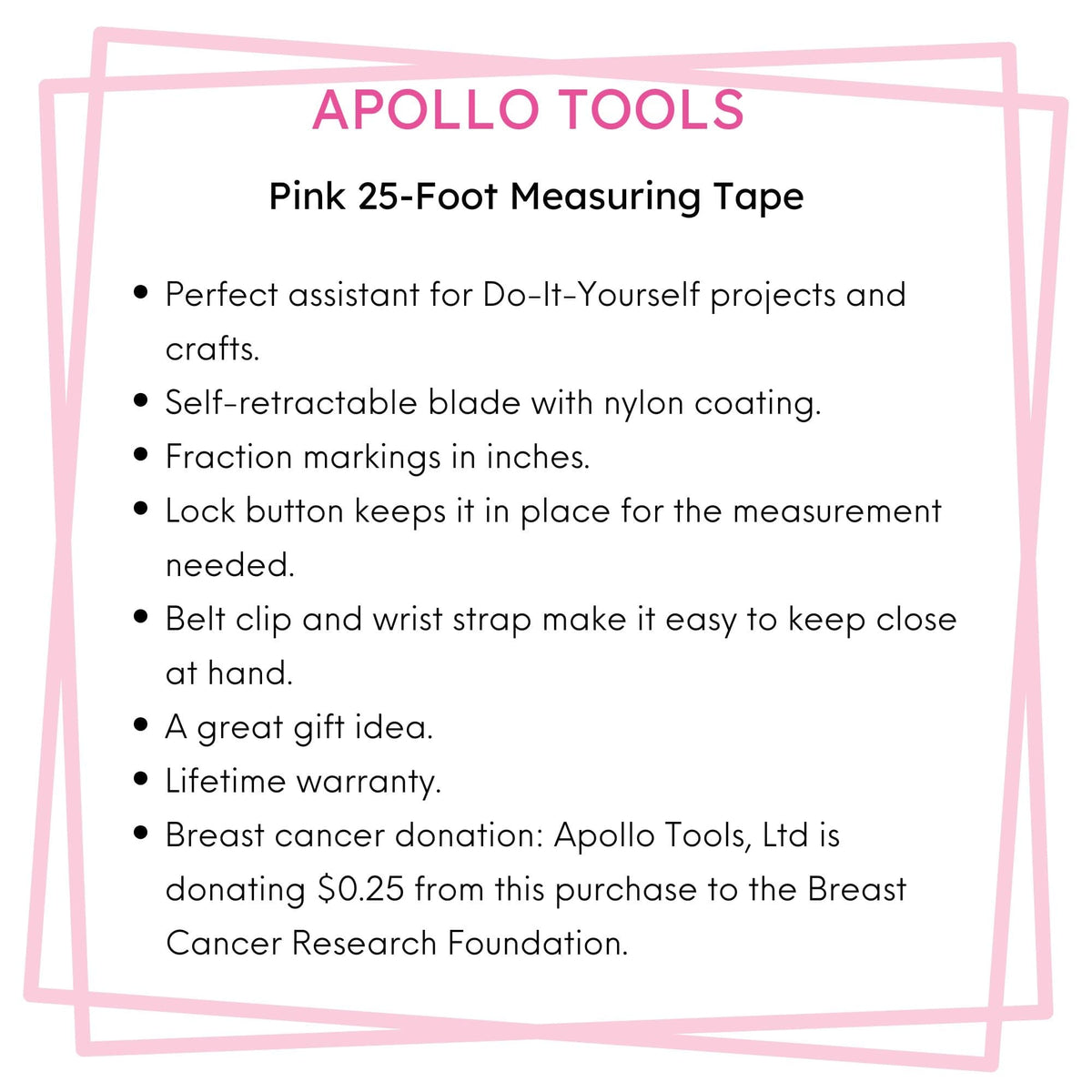25ft. Tape Measure - Pink - DT5002P