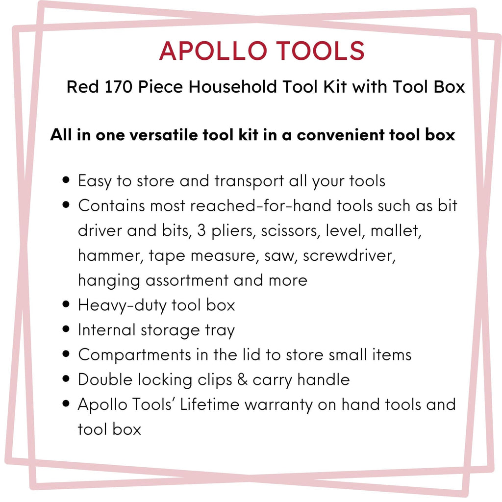 Red 170 Piece Household Tool Kit with New and Improved Tool Box - DT7103