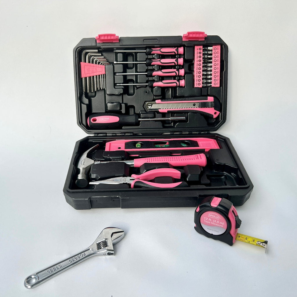 Apollo Tools New and Improved 39 Piece General Pink Tool Set in Storage Case for DIY Everyday Home Maintenance and Repairs- DT9711P