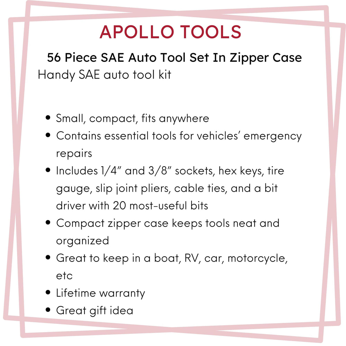 56 Piece SAE Auto Tool Set In Zipper Case - DT9774