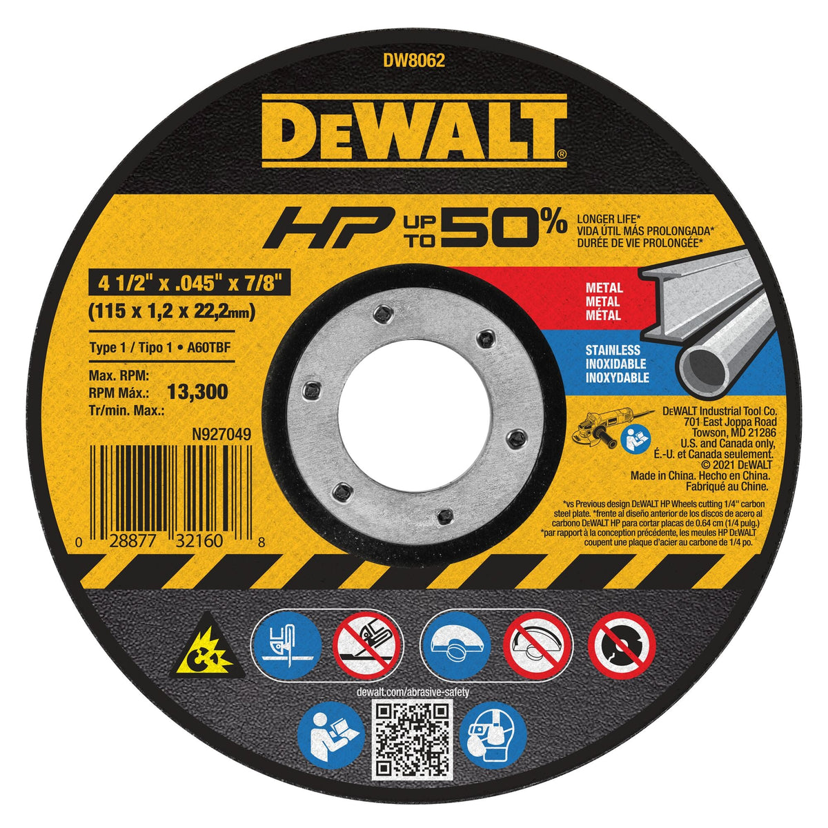 DeWalt DW8424 Thin Cutting Wheel, 4-1/2-Inch X .045-Inch X 7/8-Inch
