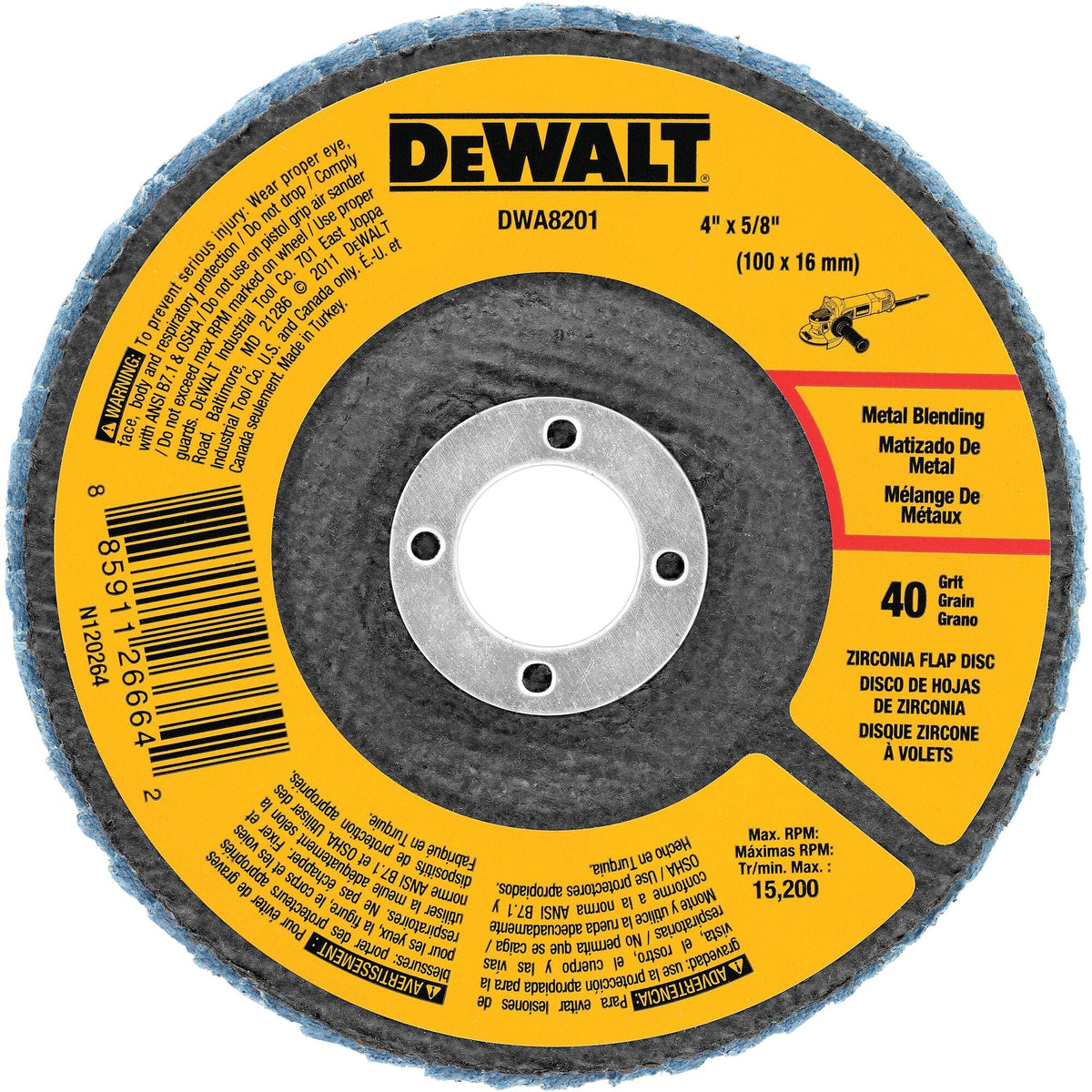 DeWalt DWA8206 40 Grit Zirconia T27 Flap, 4-1/2-Inch X 7/8-Inch