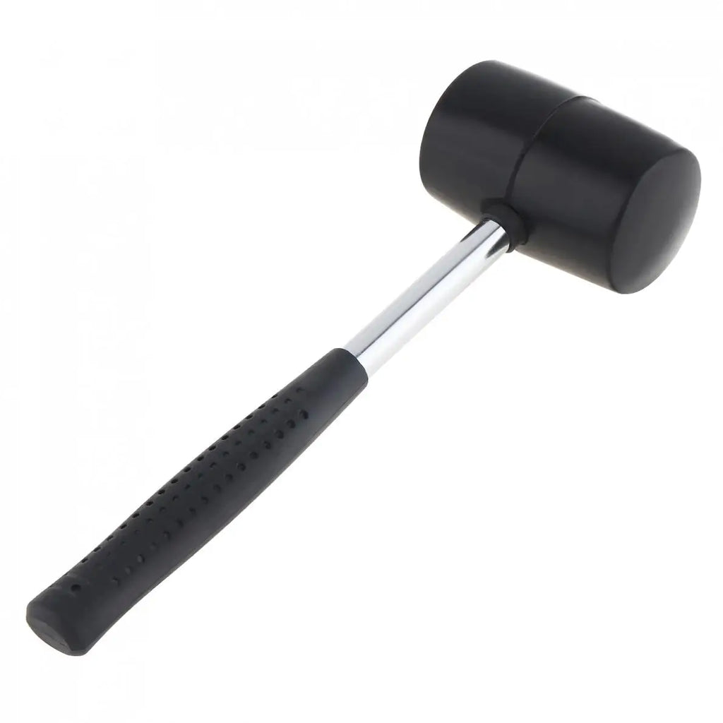 400g Black Rubber Mallet - Round head rubber hammer with non-slip steel handle, full view on white background | Wrench Haus