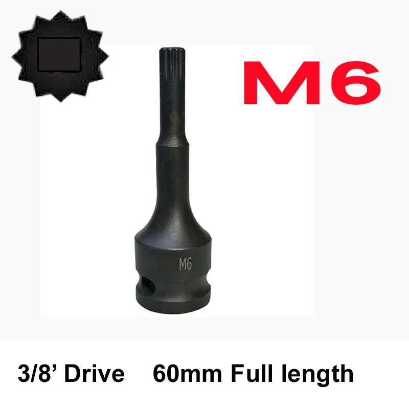 60 mm 12-Zahn-XZN-Vielzahn-Steckschlüsseleinsatz – 3/8" Antrieb M5, M6, M7, M8, M9, M10, M11, M12