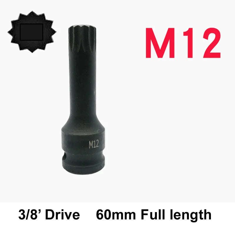 60 mm 12-Zahn-XZN-Vielzahn-Steckschlüsseleinsatz – 3/8" Antrieb M5, M6, M7, M8, M9, M10, M11, M12