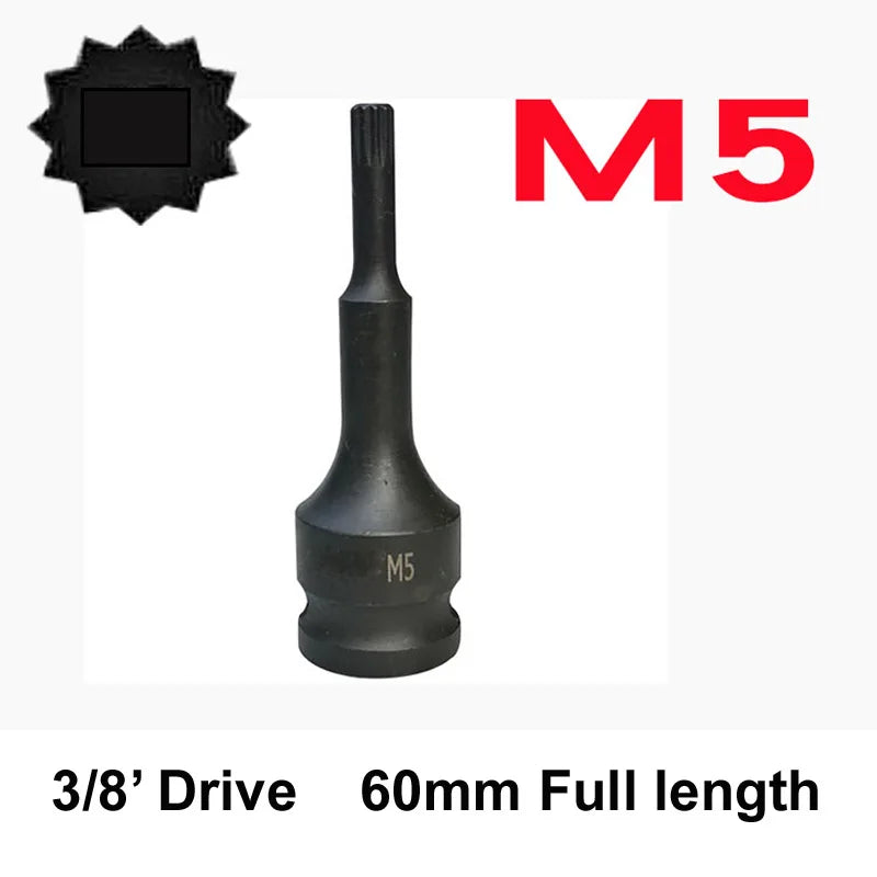 60 mm 12-Zahn-XZN-Vielzahn-Steckschlüsseleinsatz – 3/8" Antrieb M5, M6, M7, M8, M9, M10, M11, M12