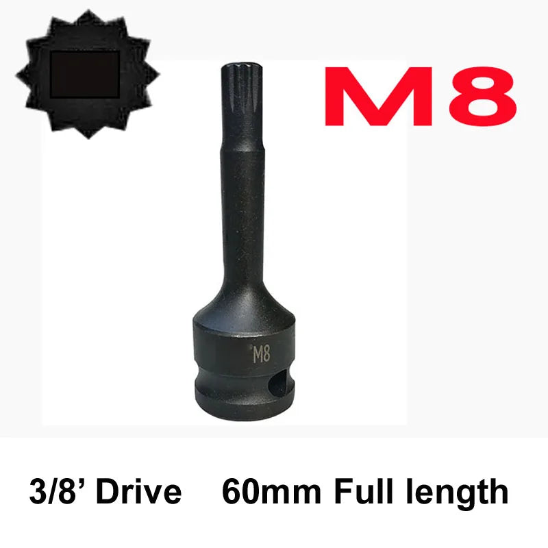 60 mm 12-Zahn-XZN-Vielzahn-Steckschlüsseleinsatz – 3/8" Antrieb M5, M6, M7, M8, M9, M10, M11, M12