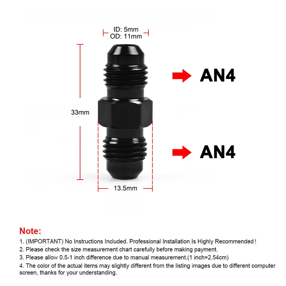 AN4 to AN4 straight union fitting size chart: 33mm length and 13.5mm hex | Wrench Haus