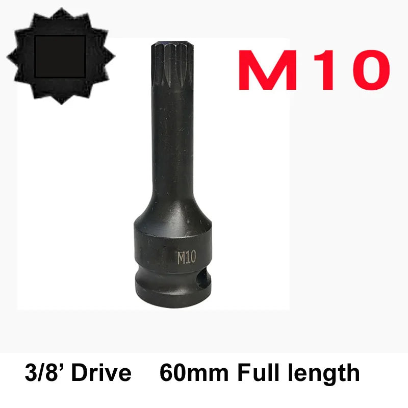 60 mm 12-Zahn-XZN-Vielzahn-Steckschlüsseleinsatz – 3/8" Antrieb M5, M6, M7, M8, M9, M10, M11, M12