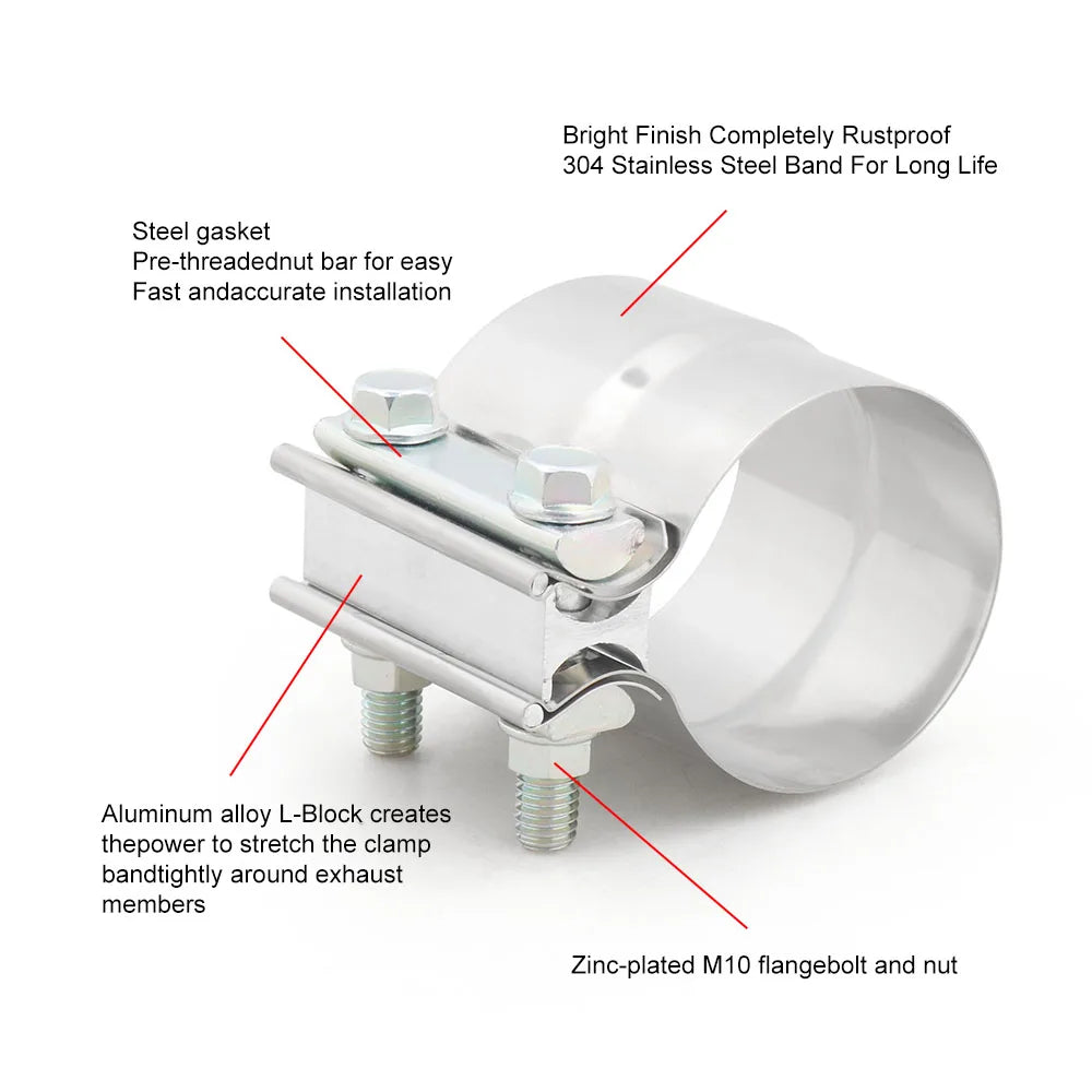 Stainless butt joint exhaust clamp, size range overview | Wrench Haus