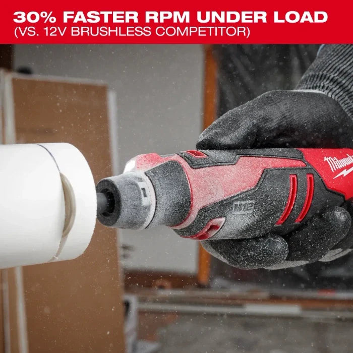 Milwaukee 2525-21 M12 Brushless Rotary Tool Kit - rotary tool feature graphic with accessories