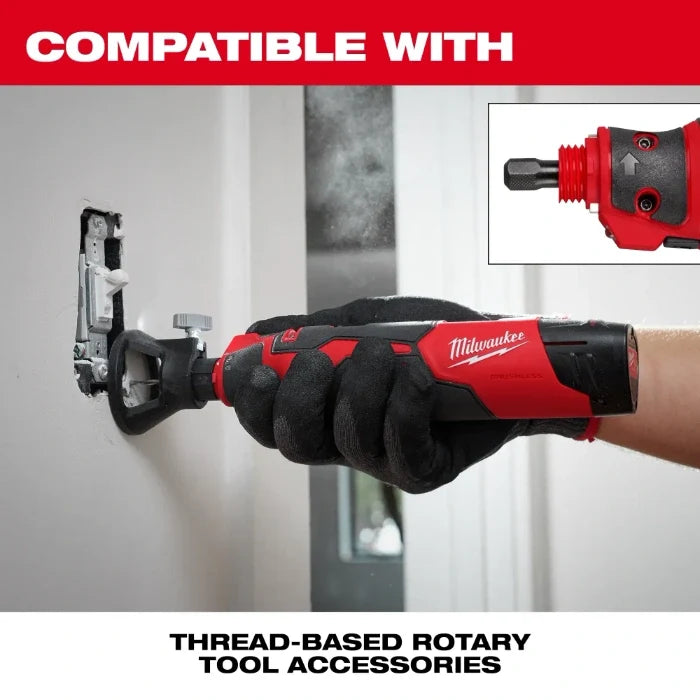 Milwaukee 2525-21 M12 Brushless Rotary Tool Kit - accessory compatibility graphic
