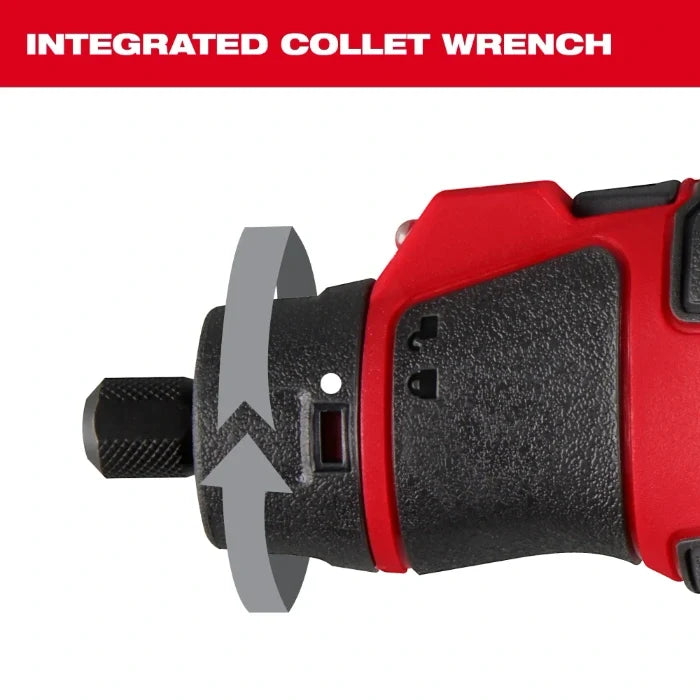 Milwaukee 2525-21 M12 Brushless Rotary Tool Kit - integrated collet wrench close-up