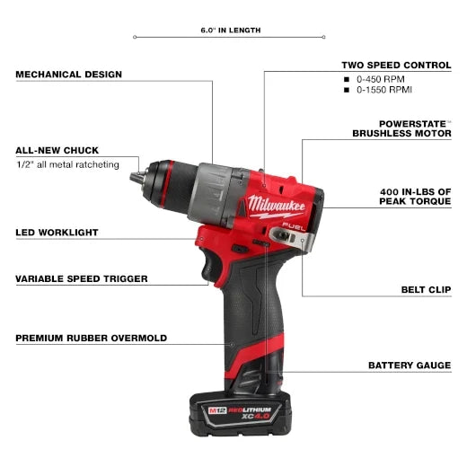 Milwaukee 3404-22  M12 FUEL™ 1/2" Hammer Drill/Driver Kit