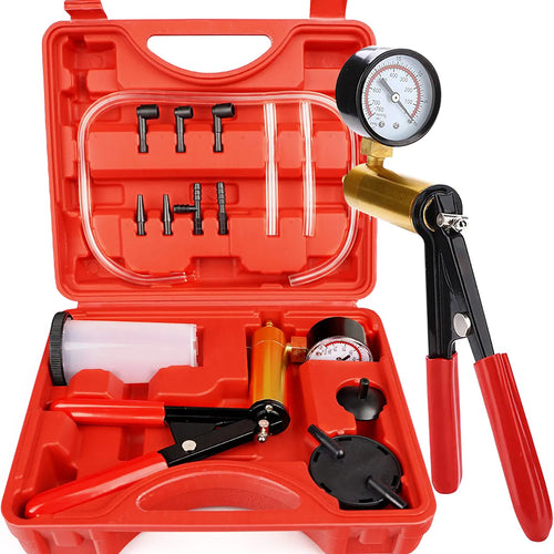Brake Bleeder Vacuum Pump Kit Open Case - 16pc with Pressure Gauge Adapters Hoses | Wrench Haus