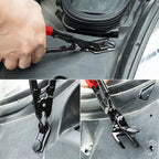 Trim clip removal pliers in use pulling fasteners from a car door and fender panel | Wrench Haus