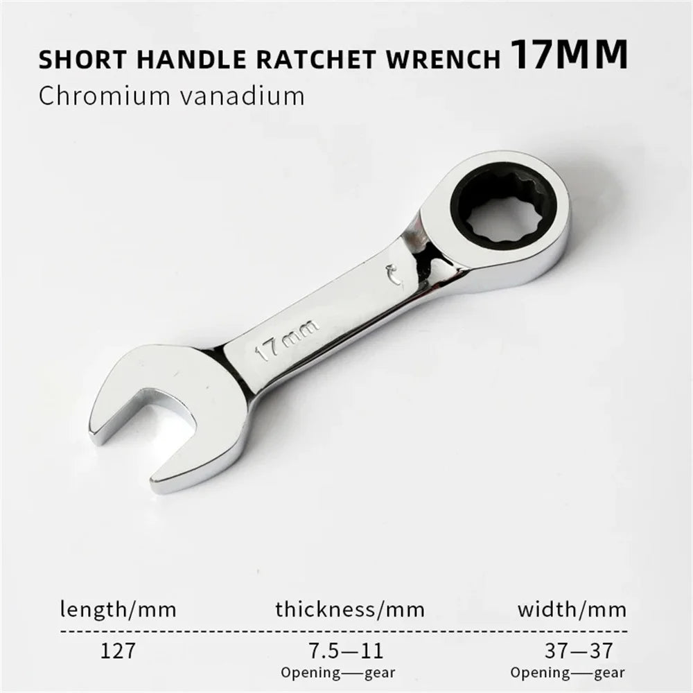 Reversible Stubby Combination Wrench Set 6-19mm - 72-Tooth Ratchet