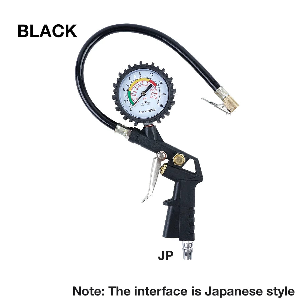 Dual-Scale Tire Pressure Gauge, 0-220 PSI — Inflator & Deflator