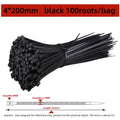 Black Nylon Zip Ties 4x200mm - Bundle of 100 black zip ties with 4mm width and 200mm length dimension callout | Wrench Haus