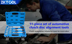 11-piece clutch disc alignment tool set in open case with a mechanic in the background | Wrench Haus