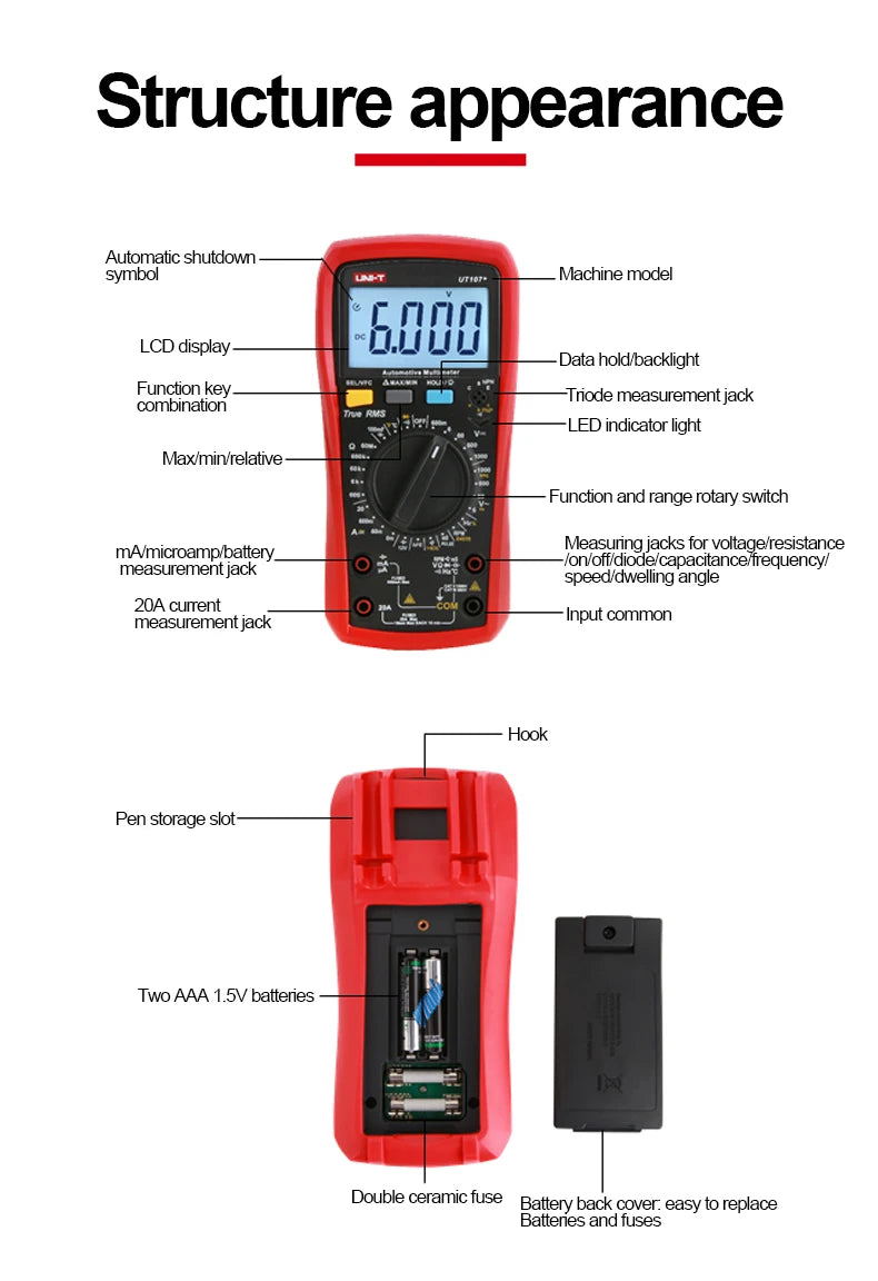 UNI-T UT105+/UT107+ Automotive Multimeter - Tach, RPM & Dwell Testing