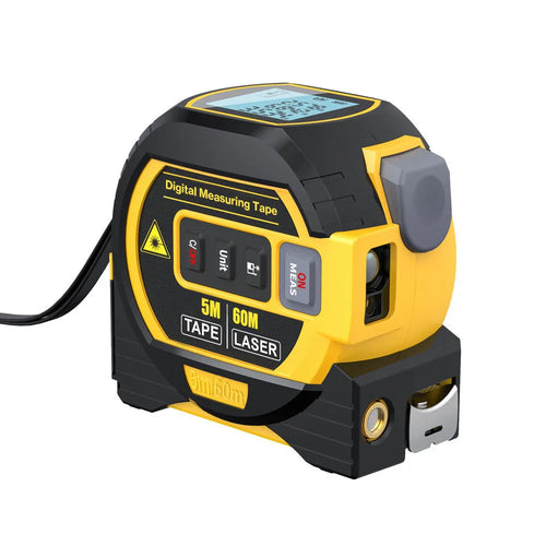 3-in-1 Laser Rangefinder Digital Tape Measure - Rear angled view showing digital display and compact body | Wrench Haus