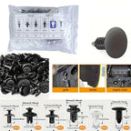 50-piece bagged push retainer clip kit with size chart and application photos | Wrench Haus
