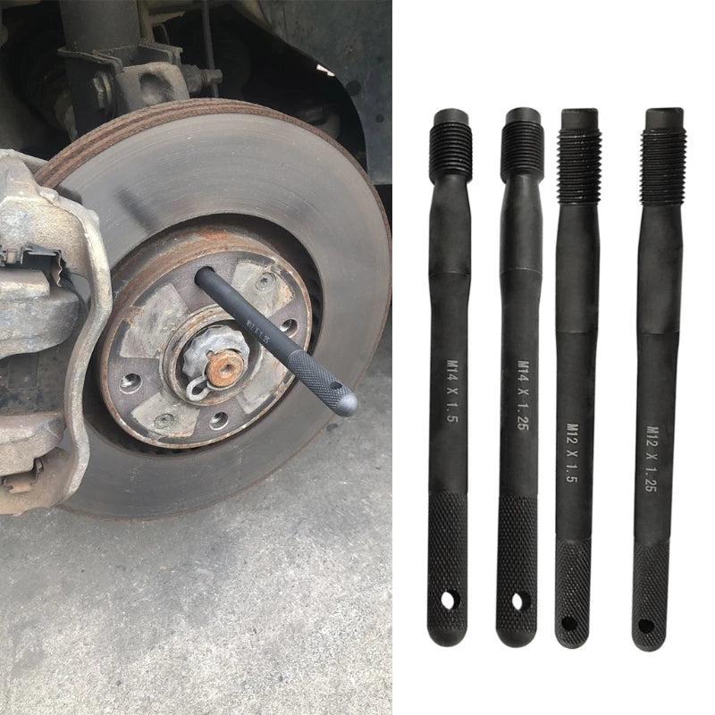Wheel Alignment Guide Pin Set In Use on Brake Hub - M12 M14 Thread Sizes | Wrench Haus
