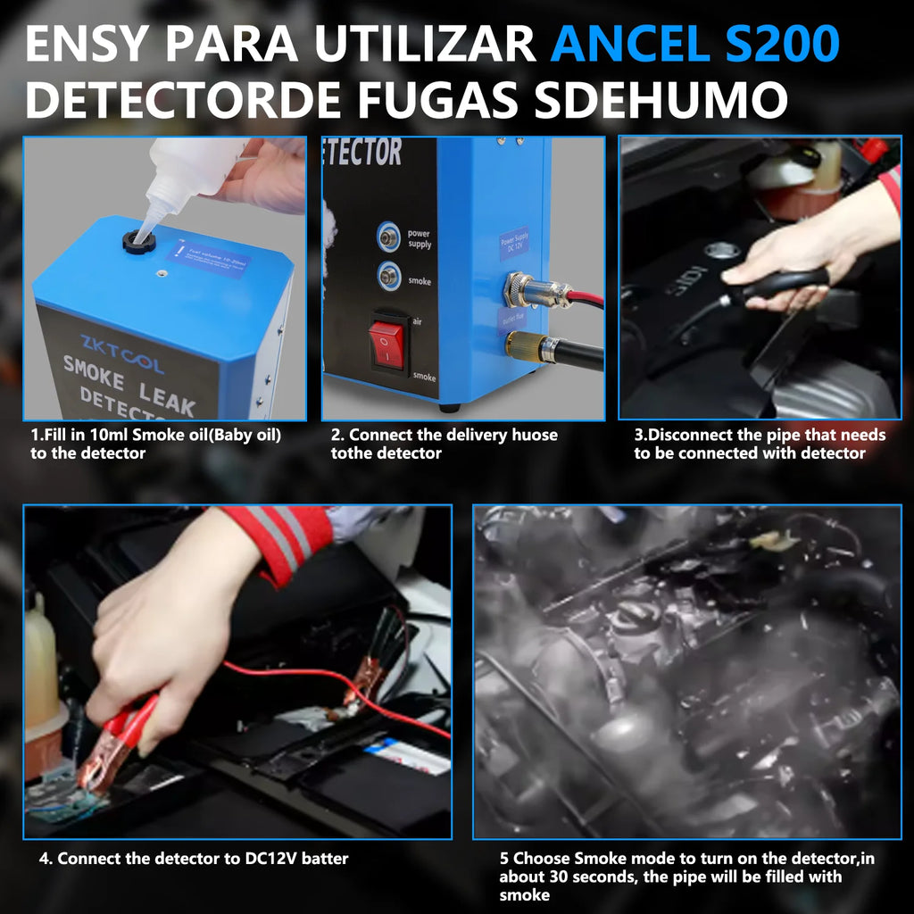 Step-by-step photos of filling, connecting and running the smoke leak detector on a car | Wrench Haus