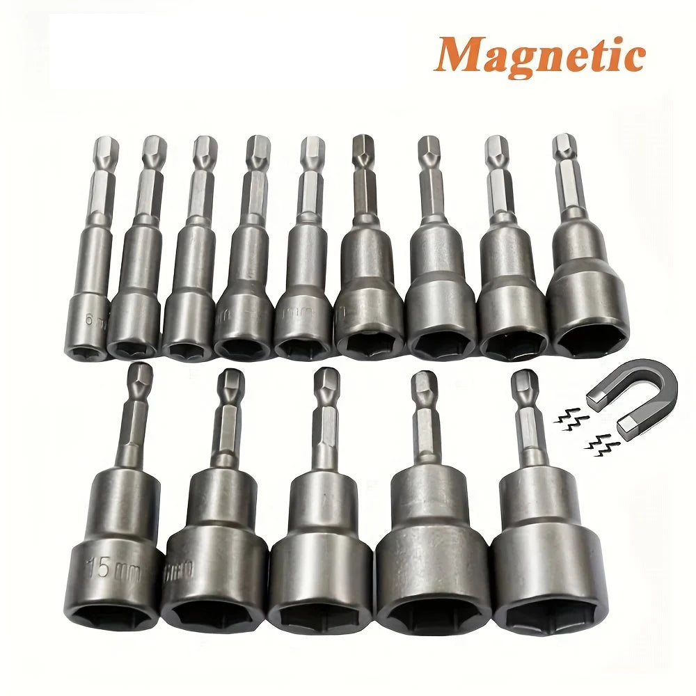 Magnetic Nut Driver Socket Set - 6mm–15mm, 1/4" Hex Shank, 10-Piece | Wrench Haus