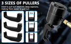 Forked injector puller plates in three sizes next to the air hammer, alternate layout | Wrench Haus