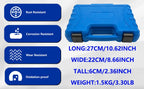 Blue case of the universal clutch centering kit with dimensions, weight and resistance feature icons | Wrench Haus