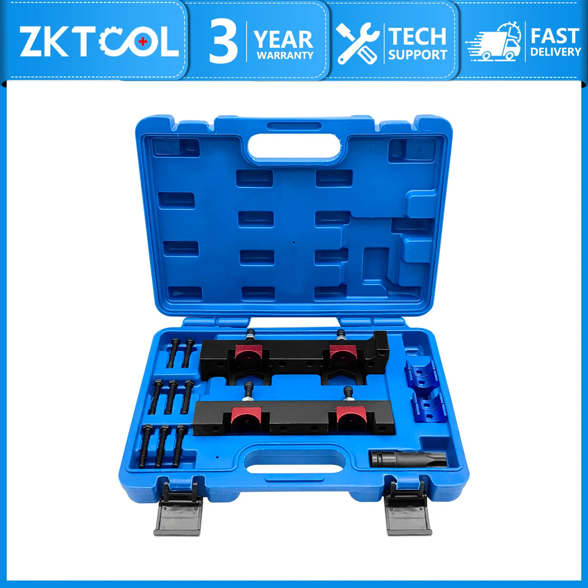 Mercedes M133/M270/M274/M264 camshaft timing tool set in blue case with lock bars and bolts | Wrench Haus