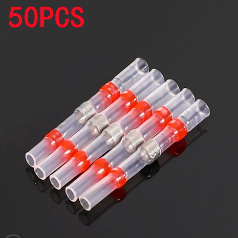 IP67 Waterproof Heat Shrink Wire Connector Terminals - 50-piece white heat shrink terminal pack showing size breakdown by quantity | Wrench Haus