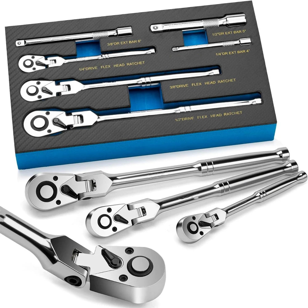 Flex Head Ratchet Set 6Pc - 72 Tooth 1/4 3/8 1/2 Drive | Wrench Haus
