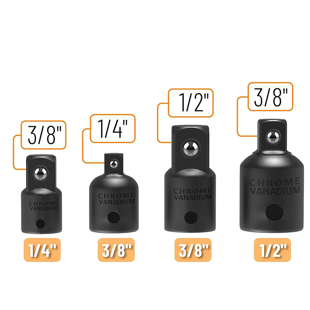 Swivel Impact Socket Joint Adapter - 4-Piece Adapter & Reducer Set, 1/4" 3/8" 1/2" Drive | Wrench Haus