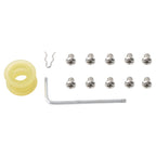 Short-throw quick-shift kit hardware: yellow shift bushing, screws, retaining clip and hex key | Wrench Haus