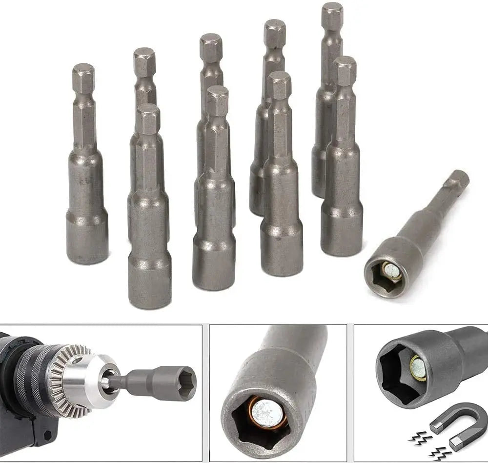 Magnetic Nut Driver Socket Set - 6mm–15mm, 1/4" Hex Shank, 10-Piece | Wrench Haus