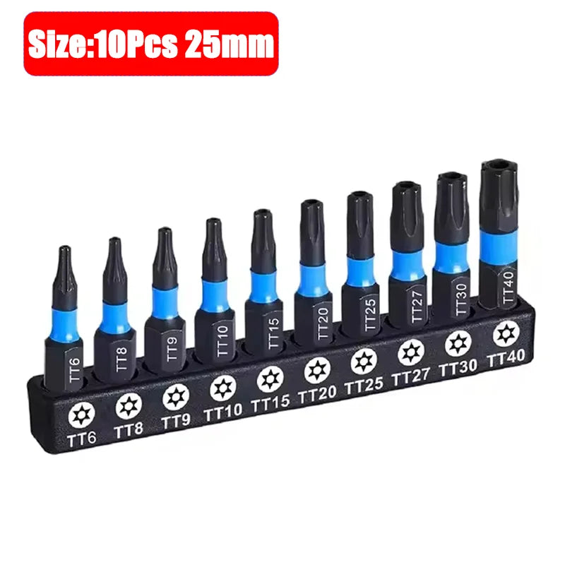 Impact Torx Screwdriver Bit Set - 10-piece 25mm short Torx bit pack shown in magnetic holder | Wrench Haus