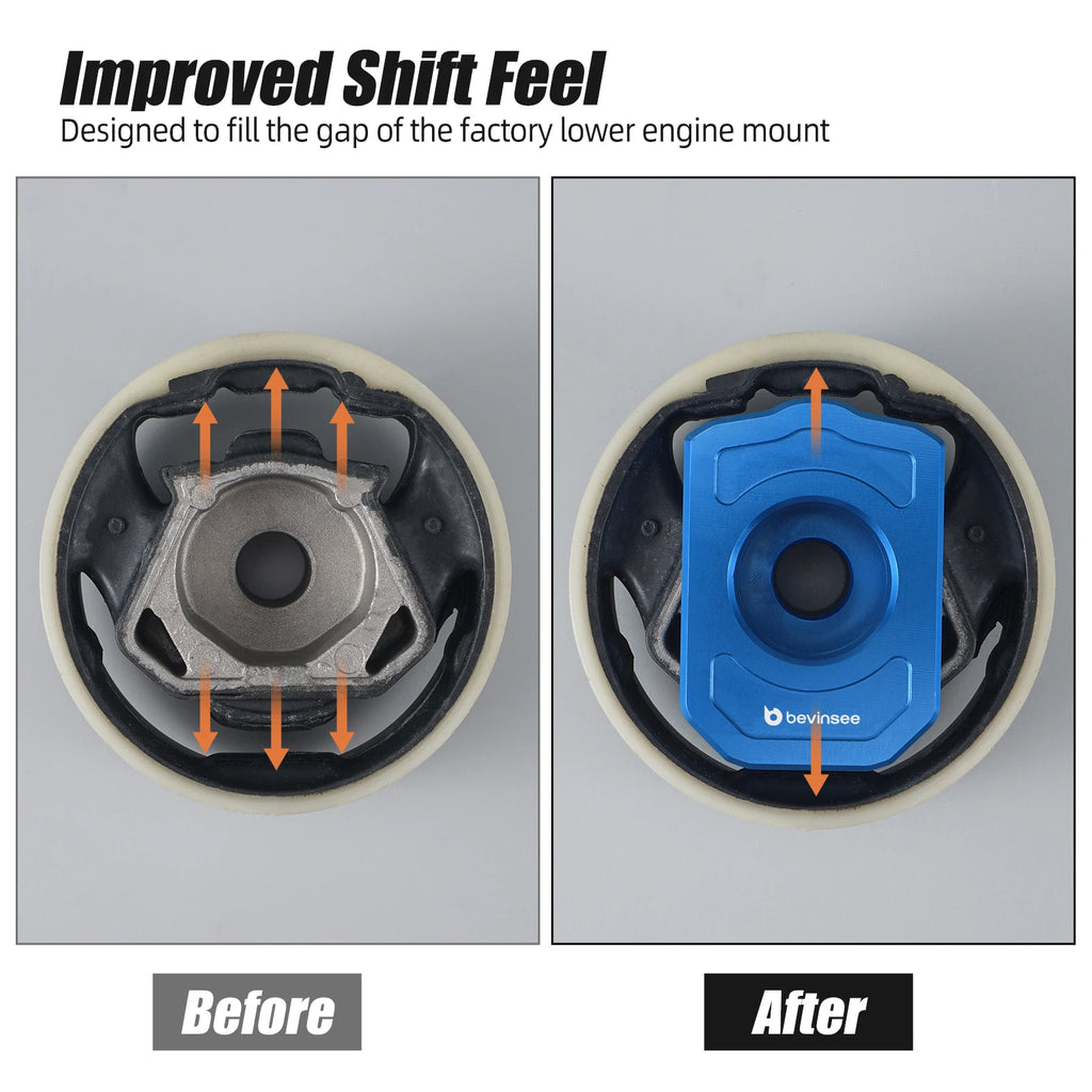 Aluminum Motor Mount Insert Before After Comparison - Improved Shift Feel VW Audi MQB | Wrench Haus