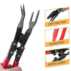 Trim clip pliers with insets showing the 2-in-1 head, plastic grips and spring | Wrench Haus