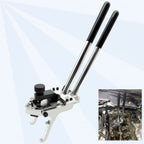 BMW valve spring compressor 117110 with long black-grip handles, with inset of it on a cylinder head | Wrench Haus