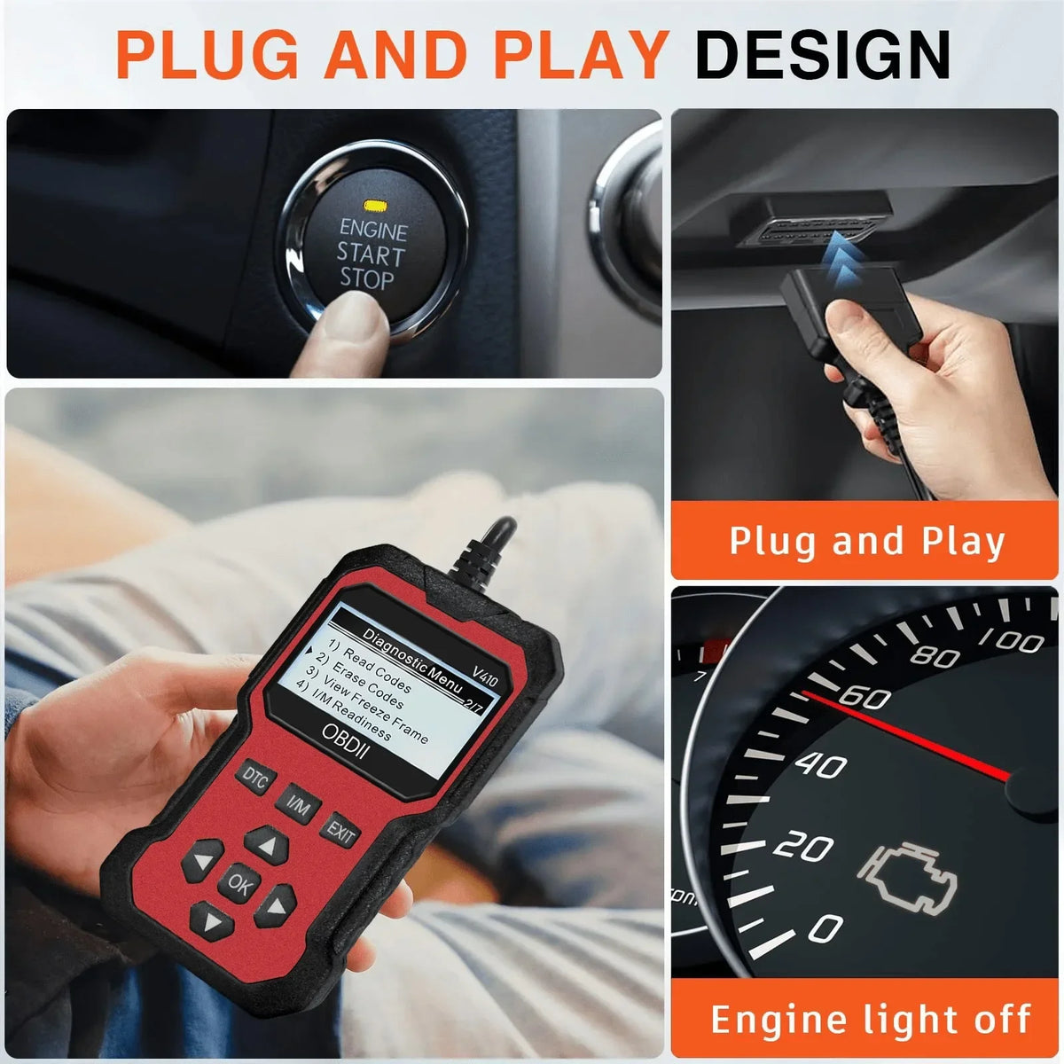 OBD2 automotive scanner plugged into vehicle