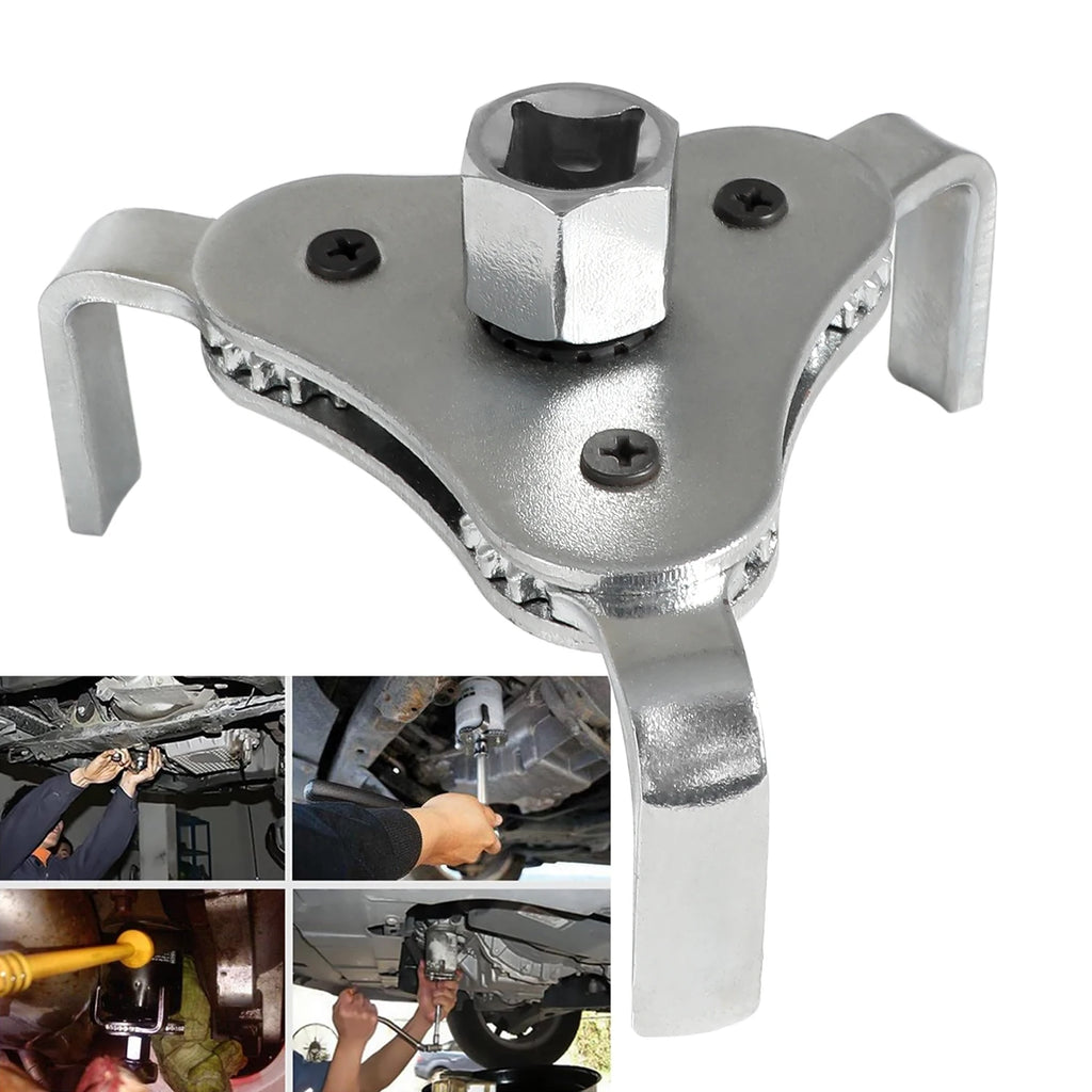 Universal 3-Jaw Adjustable Oil Filter Wrench — 2.5" to 4.5" Canister Filter Removal Tool