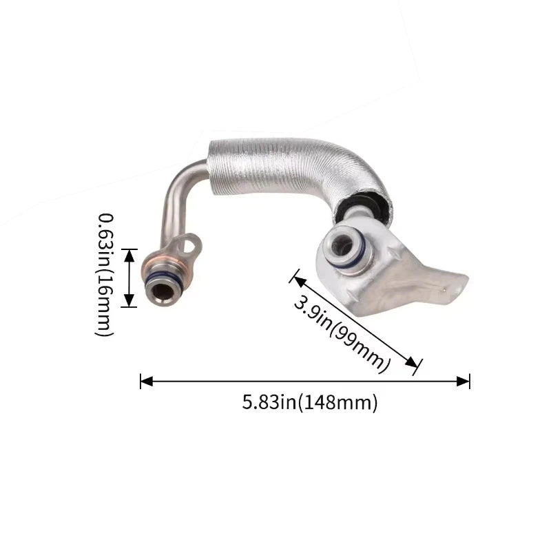 Turbocharger coolant pipe with heat sleeve, dimensions 148mm long and 99mm bend reach | Wrench Haus